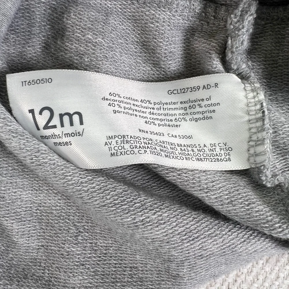 OshKosh B'gosh Hoodie Kids 12m Gray Raglan Long Sleeve Pullover Toddle Casual‎